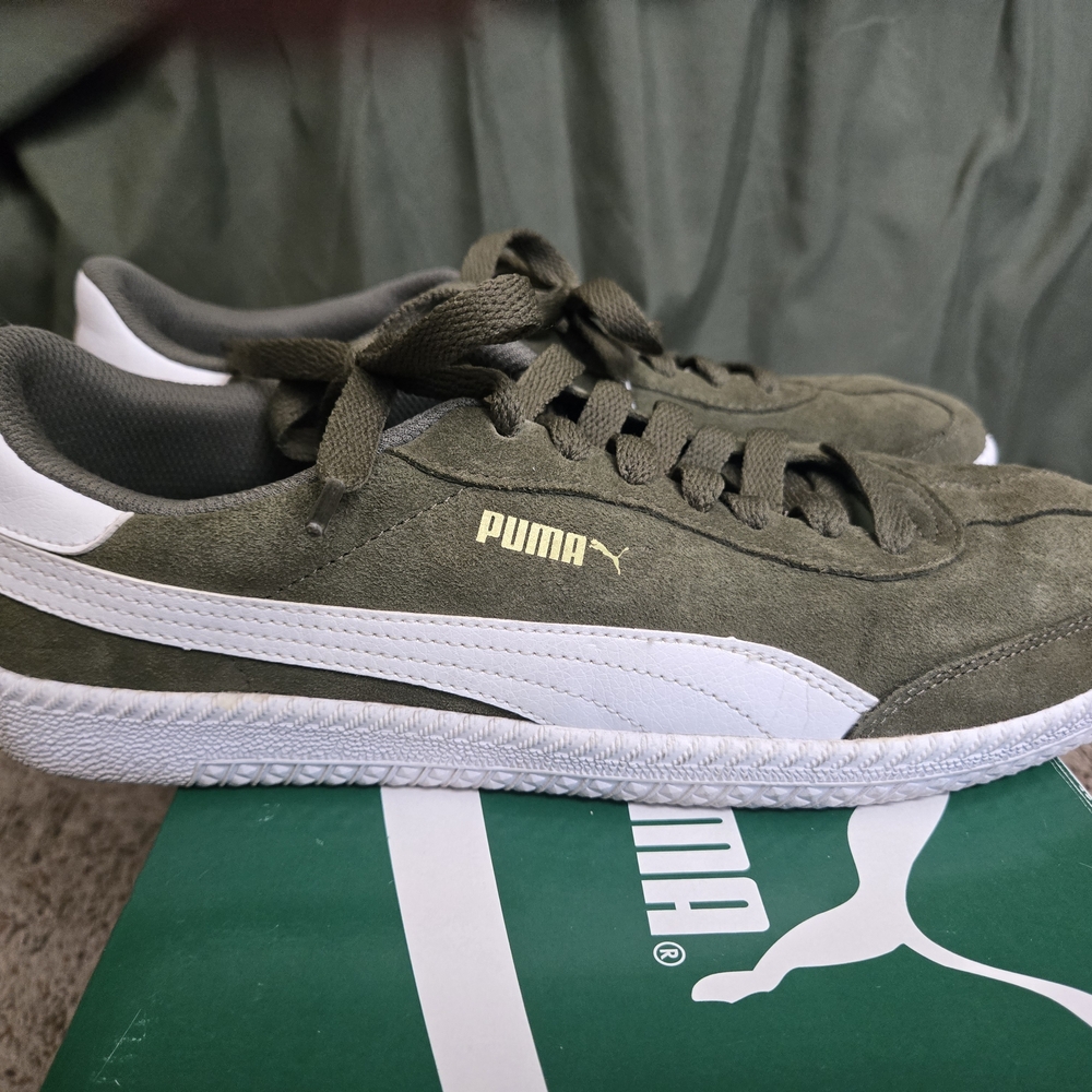 Puma Olive Green and White Sneakers